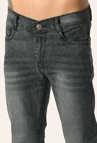 Stylish Cotton Blend Solid Grey Jeans For Men-thumb1