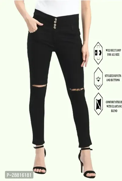 Classic Cotton Blend Solid Jean For Women-thumb0