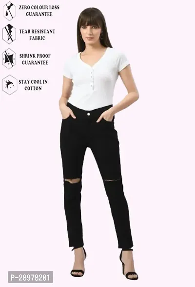 Classic Cotton Blend Solid Jean For Women-thumb2