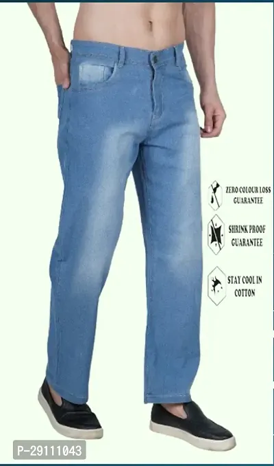 Cotton Blend Baggy Fit Sky Blue Plain Jeans-thumb0