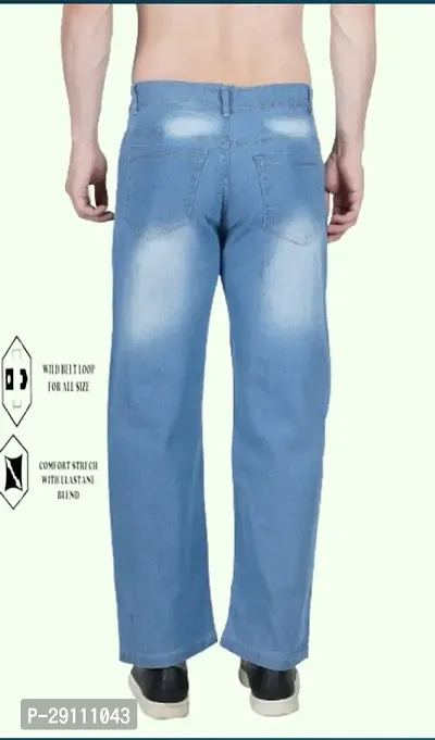 Cotton Blend Baggy Fit Sky Blue Plain Jeans-thumb4
