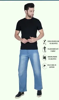 Cotton Blend Baggy Fit Sky Blue Plain Jeans-thumb1