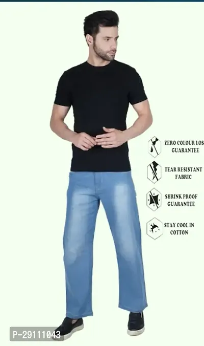 Cotton Blend Baggy Fit Sky Blue Plain Jeans-thumb2
