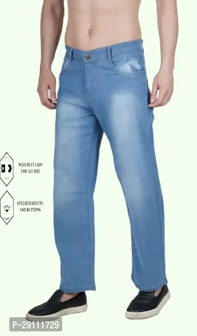 Cotton Blend Baggy Fit Sky Blue Plain Jeans