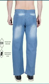 Cotton Blend Baggy Fit Sky Blue Plain Jeans-thumb2