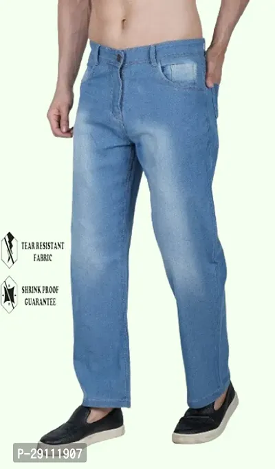 Cotton Blend Baggy Fit Sky Blue Plain Jeans