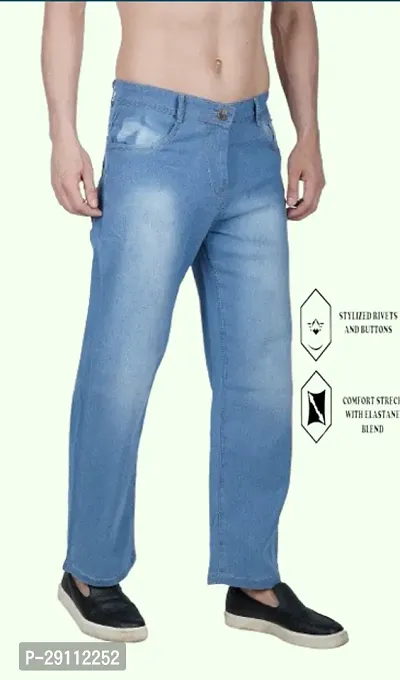 Comfits Cotton Blend Baggy Fit Sky Blue Plain Jeans-BBL