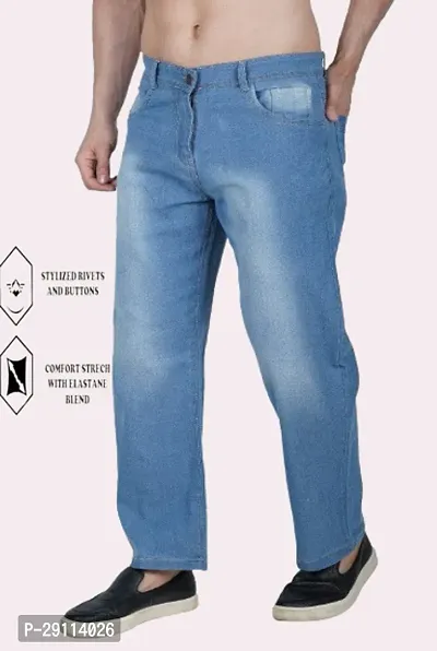 Flaring Cotton Blend Baggy Fit Sky Blue Plain Jeans-BBL