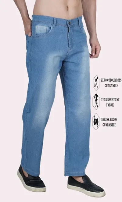 Mevan Baggy Fit Cotton Blend Baggy Sky Blue Plain Jeans For Men