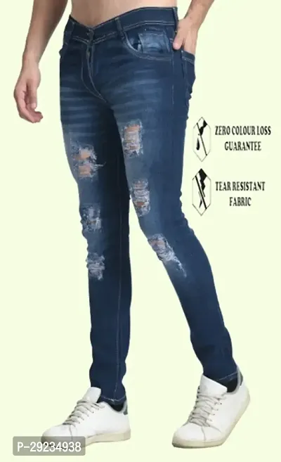 Cotton Bland Sim Fit Blue Rough Jeans-thumb0