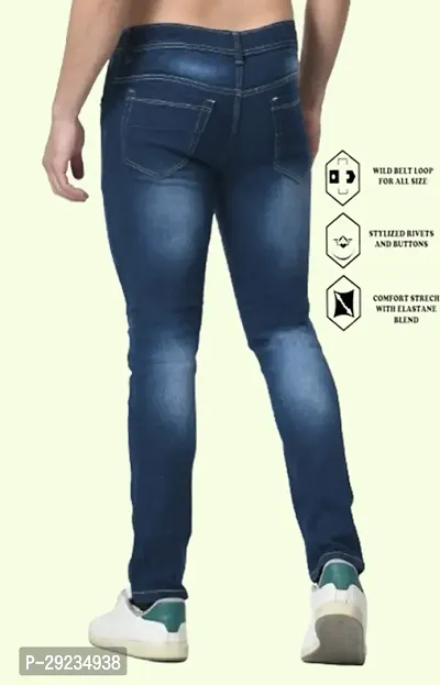 Cotton Bland Sim Fit Blue Rough Jeans-thumb3