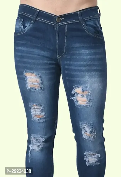 Cotton Bland Sim Fit Blue Rough Jeans-thumb2