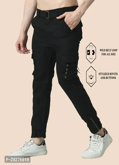 Flaring Jogger Fit Cotton Blend Men Black Cargo