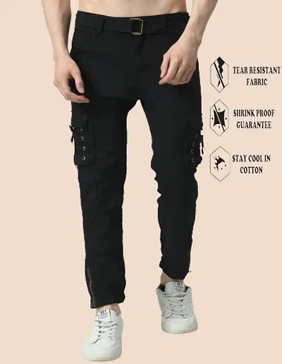 Cotton Blend Solid Regular Fit Cargo Pant for Men