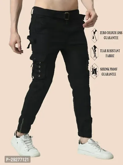 Jeancherry Jogger Fit Cotton Blend Men Black Cargo