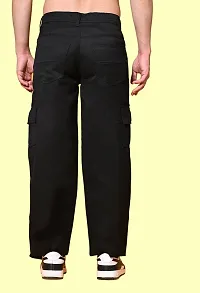 Flaring Loose Fit Denim Baggy Black Pocket Jeans-thumb1