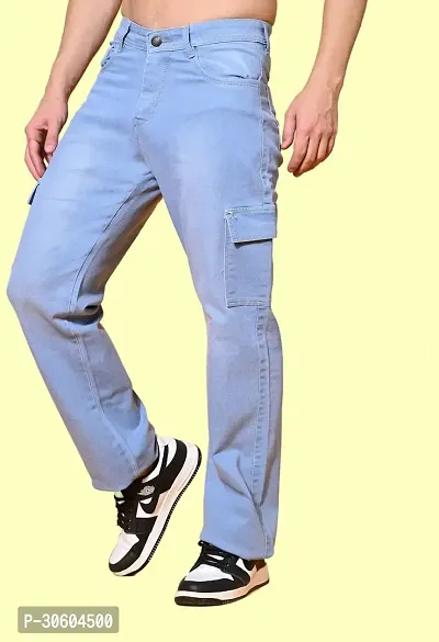 Flaring Loose Fit Denim Baggy Sky Blue Pocket Jeans-thumb0