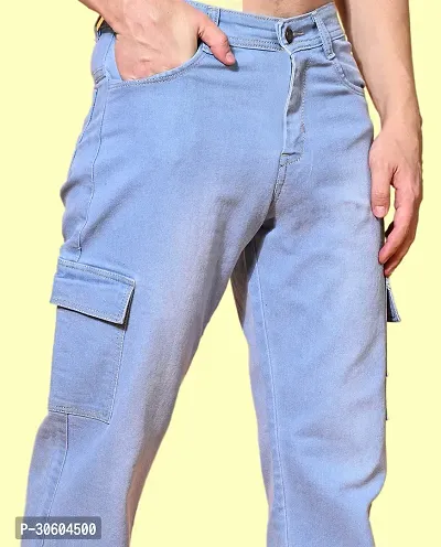 Flaring Loose Fit Denim Baggy Sky Blue Pocket Jeans-thumb3