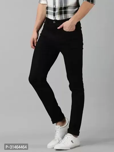 Jeancherry Straight Fit Denim Black Plain Jeans-thumb3