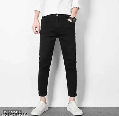 Jeancherry Tapered Fit Denim Black Plain Jeans-thumb0