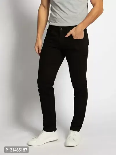 Jeancherry Straight Fit Denim Black Plain Jeans-thumb0