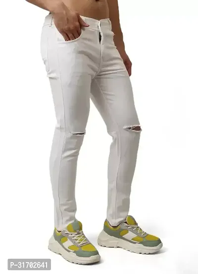 Jeancherry Straight Fit Denim White Knee Cut Jeans-thumb0