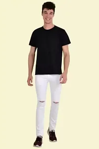 Jeancherry Tapered Fit Denim White Knee Cut Jeans-thumb1