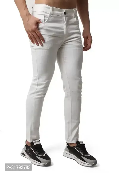 Jeancherry Tapered Fit Denim White Plain Jeans-thumb0