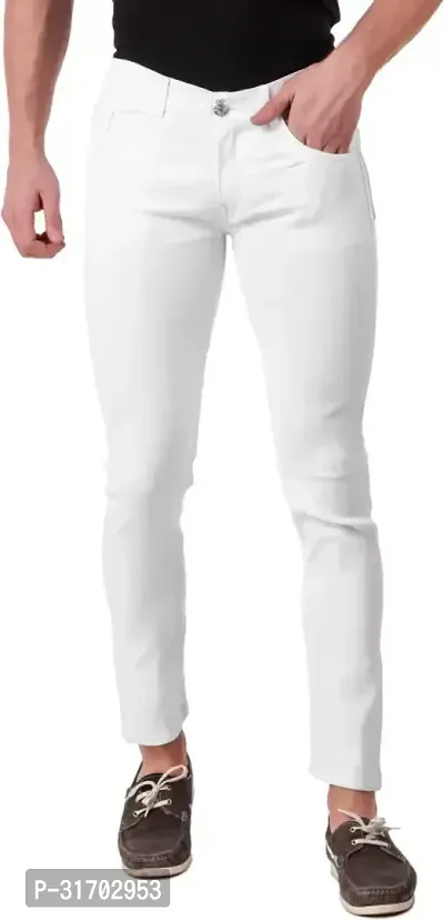 Jeancherry Slim Fit Denim White Plain Jeans-thumb0