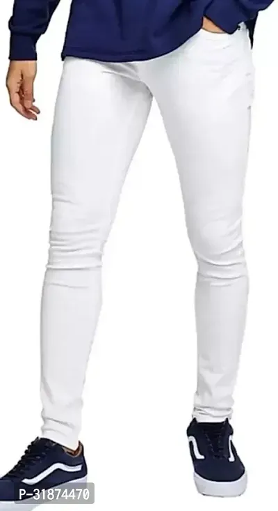 Jeancherry Straight Fit Denim White Plain Jeans-thumb0