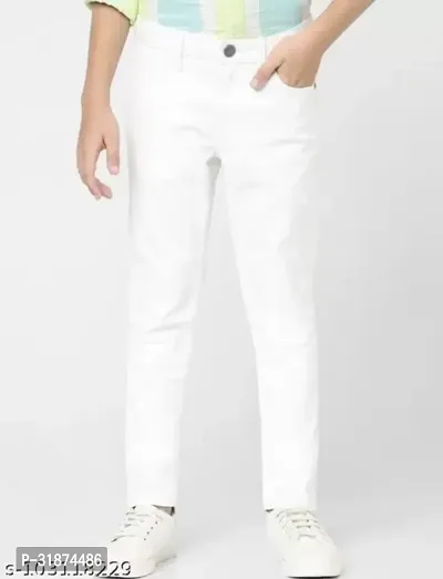 Jeancherry Tapered Fit Denim White Plain Jeans-thumb0