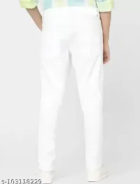 Jeancherry Tapered Fit Denim White Plain Jeans-thumb1