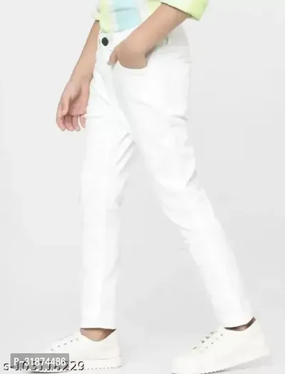 Jeancherry Tapered Fit Denim White Plain Jeans-thumb3