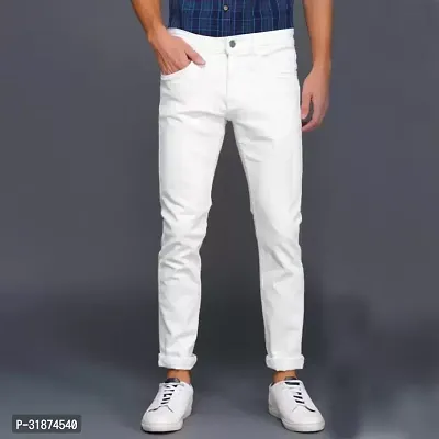 Jeancherry Slim Fit Denim White Plain Jeans-thumb0