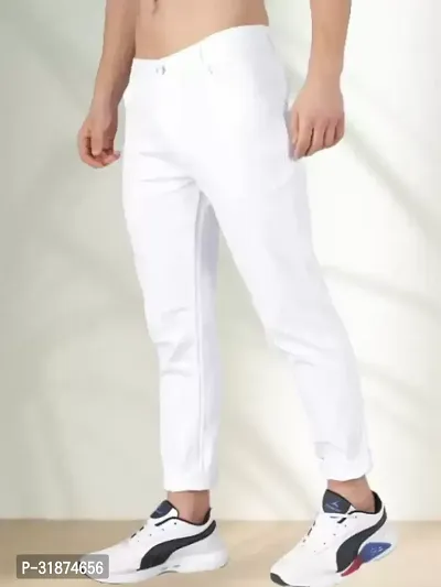 Jeancherry Tapered Fit Denim White Plain Jeans-thumb0