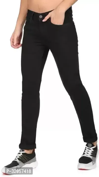 Jeancherry Straight Fit Denim Black Plain Jeans-thumb0