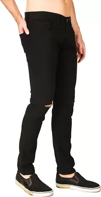 Jeancherry Tapered Fit Denim Black Knee Cut Jeans-thumb1