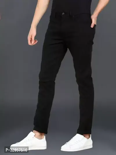 Jeancherry Tapered Fit Denim Black Plain Jeans-thumb0