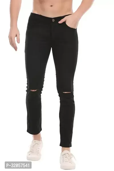 Comfits Regular Fit Denim Black Knee Cut Jeans-thumb0