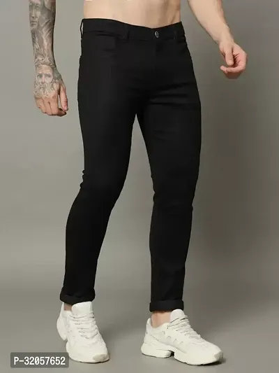 Comfits Slim Fit Denim Black Plain Jeans