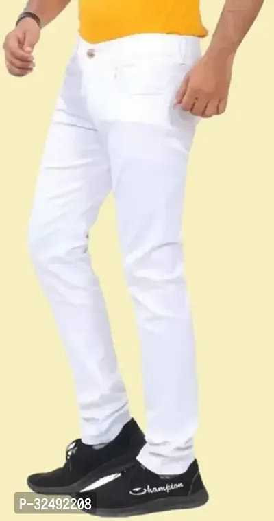 Comfits Regular Fit Denim White Plain Jeans-thumb0