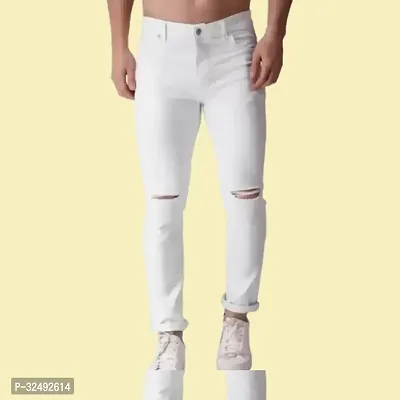 Comfits Straight Fit Denim White Knee Cut Jeans-thumb0