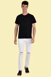 Comfits Straight Fit Denim White Knee Cut Jeans-thumb2