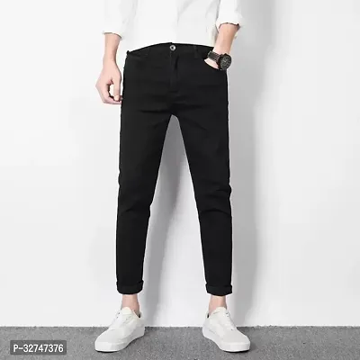 Jeancherry Tapered Fit Denim Black Plain Jeans-thumb0