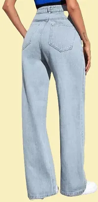 Comfits Loose Fit Denim Women Baggy Sky Blue Plain Jeans-thumb3