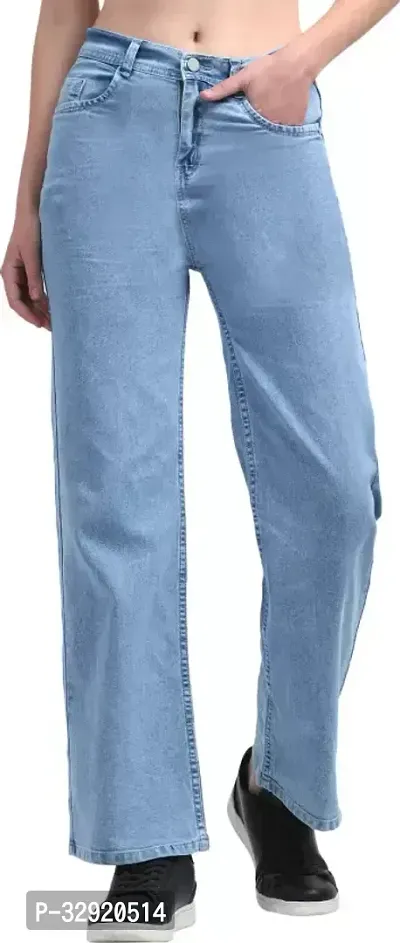 Jeancherry Loose Fit Denim Women Baggy Sky Blue Plain Jeans-thumb0