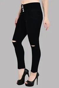 Jeancherry Straight Fit Denim Women Black Knee Cut Jeans-thumb3