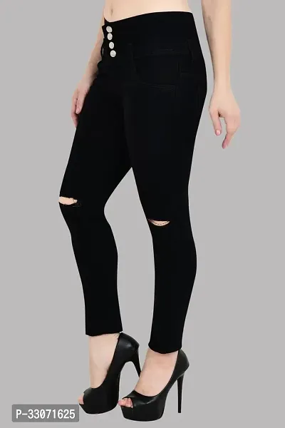 Jeancherry Straight Fit Denim Women Black Knee Cut Jeans-thumb4