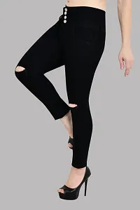 Jeancherry Straight Fit Denim Women Black Knee Cut Jeans-thumb1