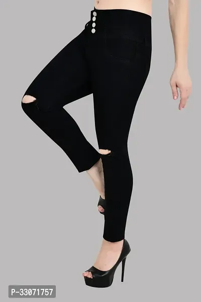 Jeancherry Straight Fit Denim Women Black Knee Cut Jeans-thumb2